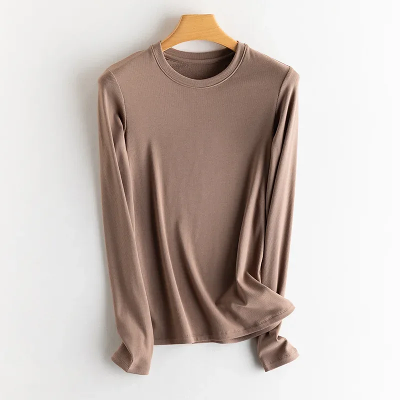 SuyaDream, Women Bottoming T Shirt, Silk Viscose Blend, Long Sleeves, Solid Basic Thermal  Shirt, 2024 Autumn Winter Top - Image 45
