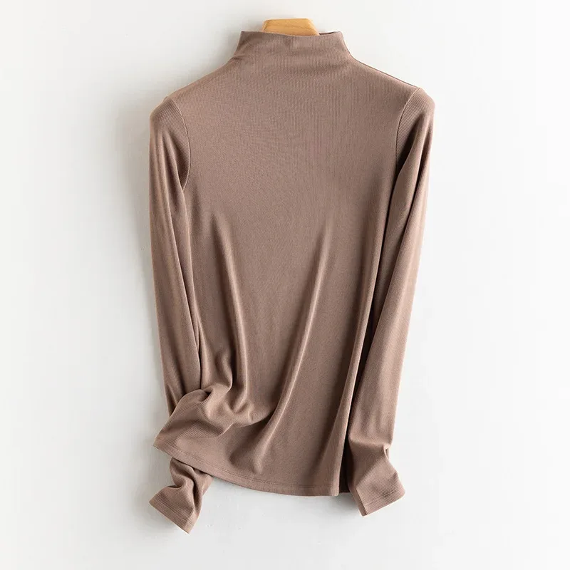 SuyaDream, Women Bottoming T Shirt, Silk Viscose Blend, Long Sleeves, Solid Basic Thermal  Shirt, 2024 Autumn Winter Top - Image 46