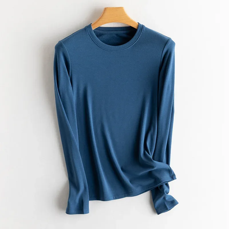 SuyaDream, Women Bottoming T Shirt, Silk Viscose Blend, Long Sleeves, Solid Basic Thermal  Shirt, 2024 Autumn Winter Top - Image 48