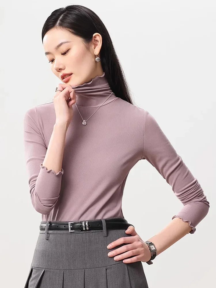 SuyaDream, Women Bottoming T Shirt, Silk Viscose Blend, Long Sleeves, Solid Basic Thermal  Shirt, 2024 Autumn Winter Top - Image 5