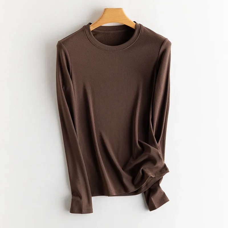 SuyaDream, Women Bottoming T Shirt, Silk Viscose Blend, Long Sleeves, Solid Basic Thermal  Shirt, 2024 Autumn Winter Top - Image 54