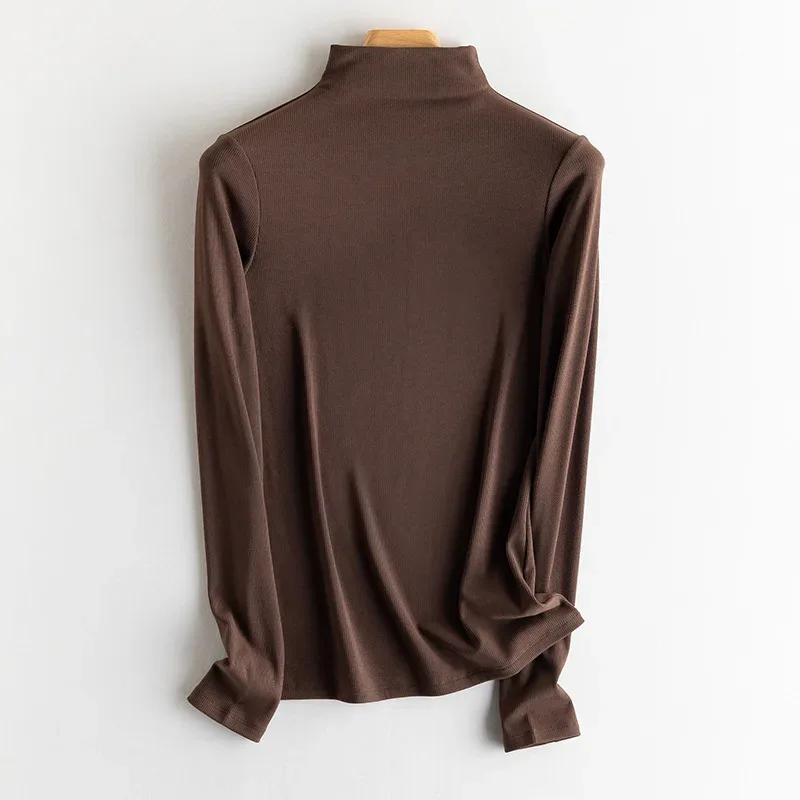 SuyaDream, Women Bottoming T Shirt, Silk Viscose Blend, Long Sleeves, Solid Basic Thermal  Shirt, 2024 Autumn Winter Top - Image 55