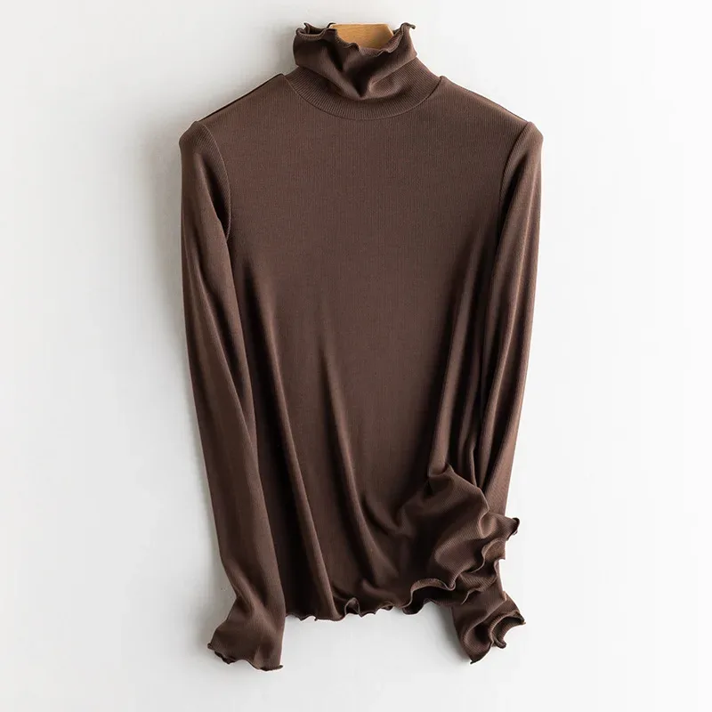 SuyaDream, Women Bottoming T Shirt, Silk Viscose Blend, Long Sleeves, Solid Basic Thermal  Shirt, 2024 Autumn Winter Top - Image 56