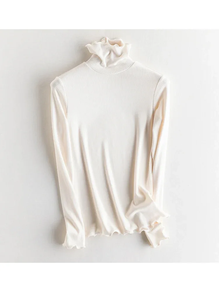 SuyaDream, Women Bottoming T Shirt, Silk Viscose Blend, Long Sleeves, Solid Basic Thermal  Shirt, 2024 Autumn Winter Top - Image 59
