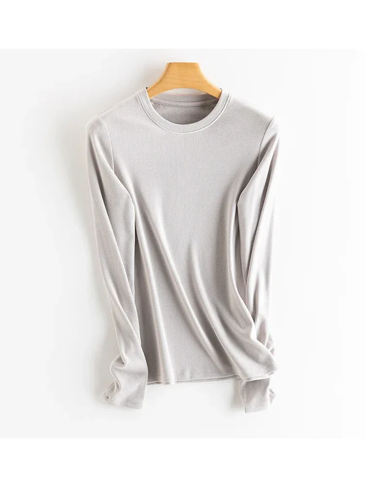 SuyaDream, Women Bottoming T Shirt, Silk Viscose Blend, Long Sleeves, Solid Basic Thermal  Shirt, 2024 Autumn Winter Top - Image 60
