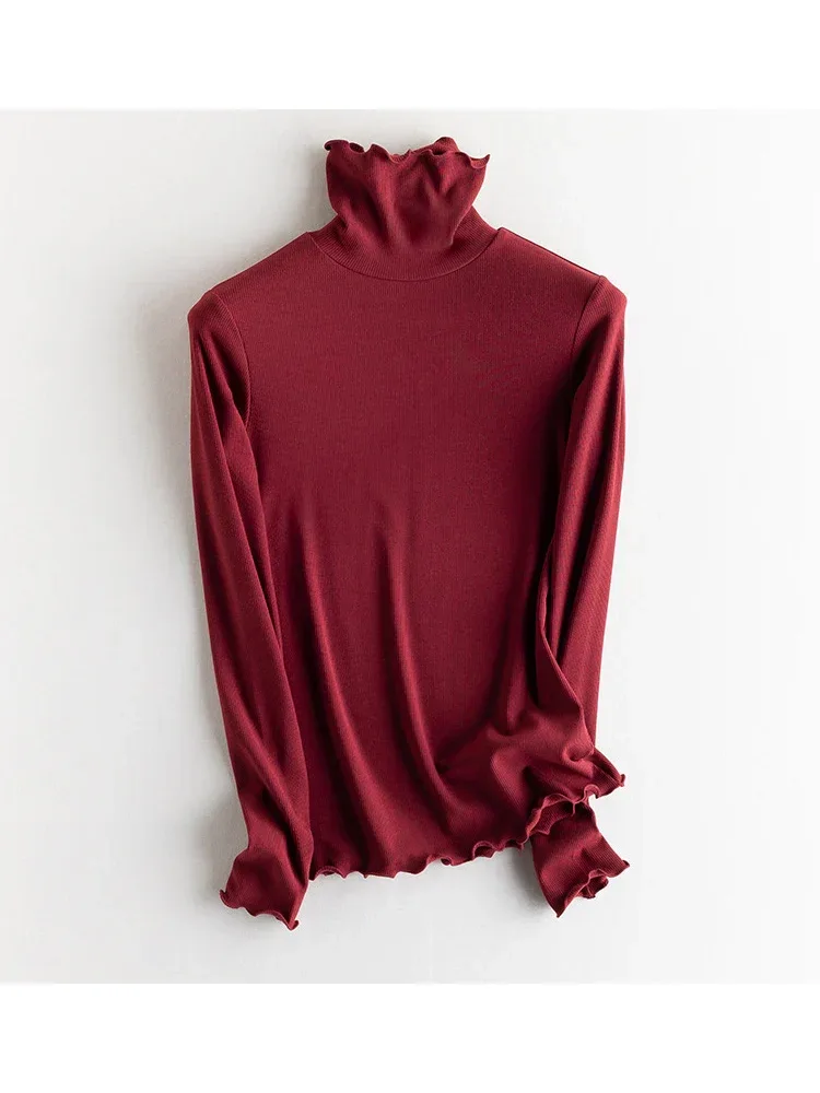 SuyaDream, Women Bottoming T Shirt, Silk Viscose Blend, Long Sleeves, Solid Basic Thermal  Shirt, 2024 Autumn Winter Top - Image 61