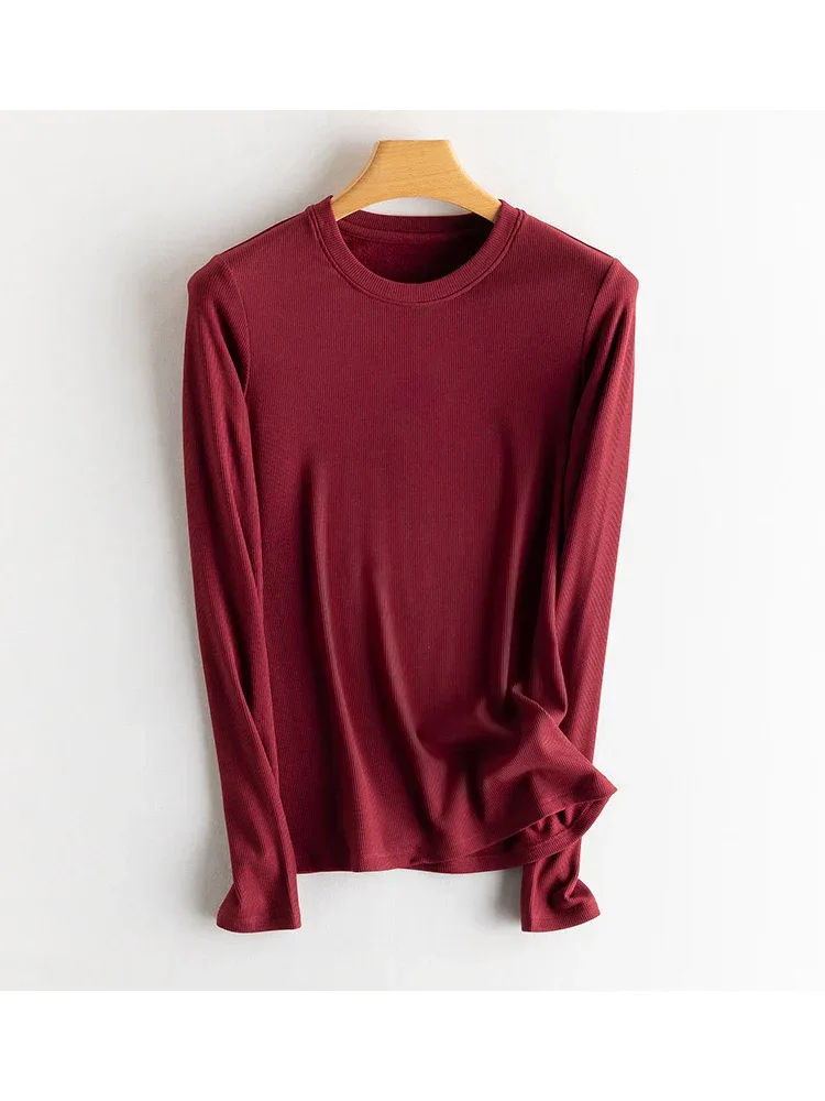 SuyaDream, Women Bottoming T Shirt, Silk Viscose Blend, Long Sleeves, Solid Basic Thermal  Shirt, 2024 Autumn Winter Top - Image 62
