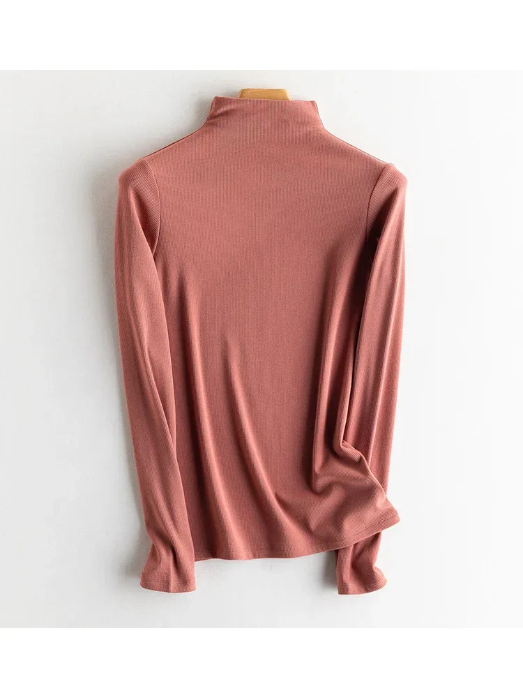 SuyaDream, Women Bottoming T Shirt, Silk Viscose Blend, Long Sleeves, Solid Basic Thermal  Shirt, 2024 Autumn Winter Top - Image 63