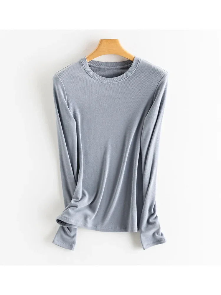 SuyaDream, Women Bottoming T Shirt, Silk Viscose Blend, Long Sleeves, Solid Basic Thermal  Shirt, 2024 Autumn Winter Top - Image 64