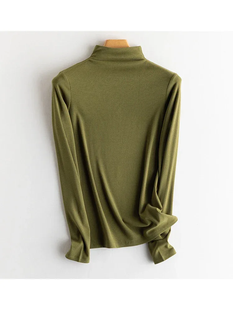 SuyaDream, Women Bottoming T Shirt, Silk Viscose Blend, Long Sleeves, Solid Basic Thermal  Shirt, 2024 Autumn Winter Top - Image 66