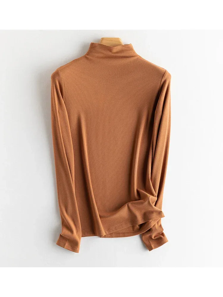 SuyaDream, Women Bottoming T Shirt, Silk Viscose Blend, Long Sleeves, Solid Basic Thermal  Shirt, 2024 Autumn Winter Top - Image 67