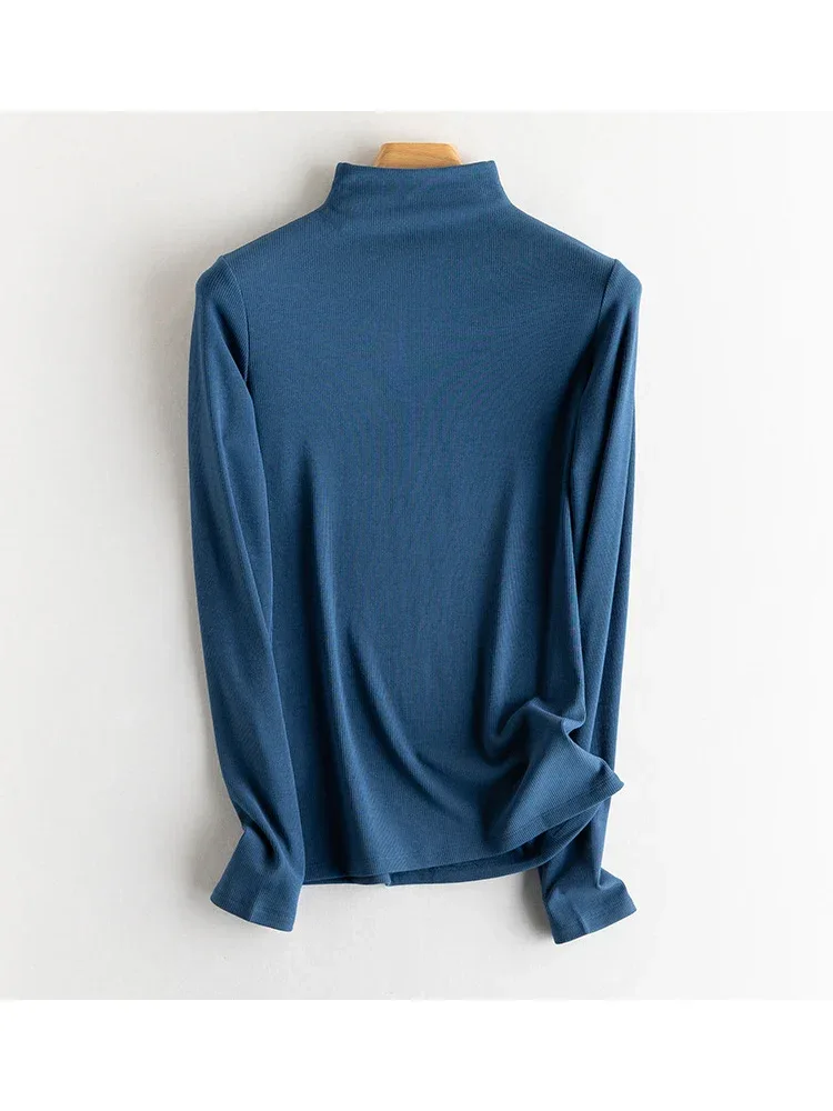 SuyaDream, Women Bottoming T Shirt, Silk Viscose Blend, Long Sleeves, Solid Basic Thermal  Shirt, 2024 Autumn Winter Top - Image 69