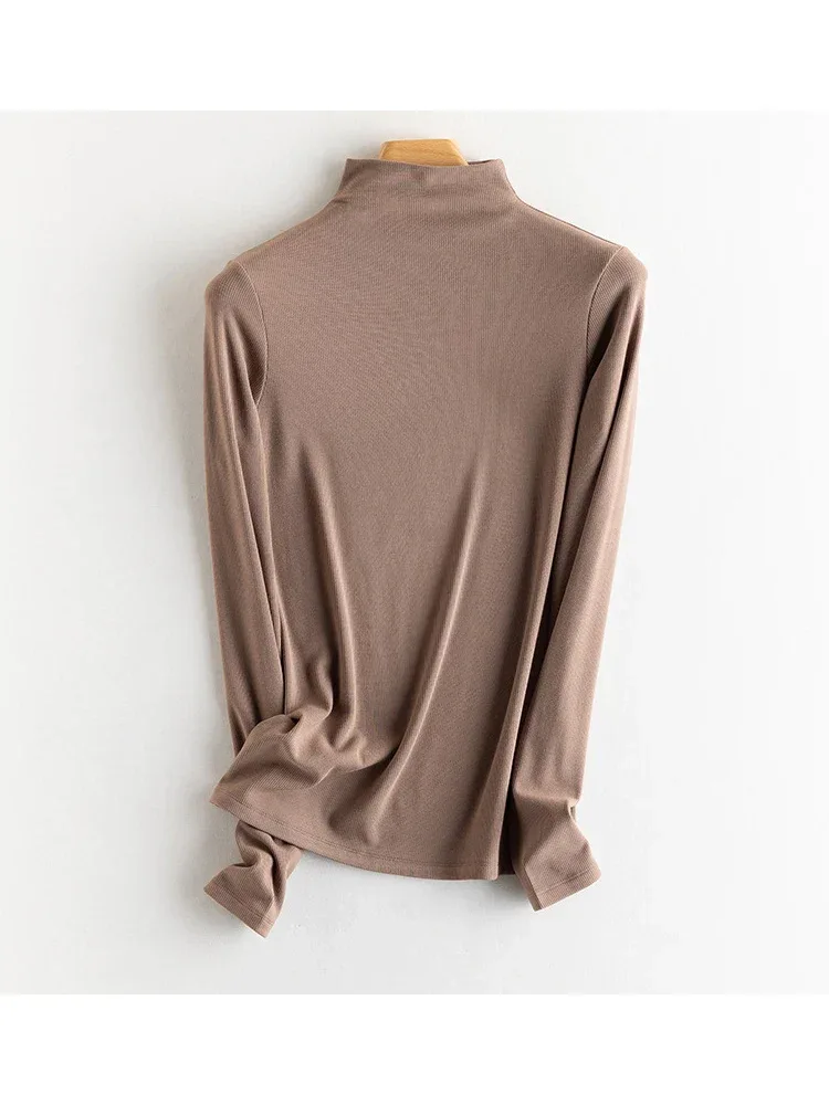 SuyaDream, Women Bottoming T Shirt, Silk Viscose Blend, Long Sleeves, Solid Basic Thermal  Shirt, 2024 Autumn Winter Top - Image 70