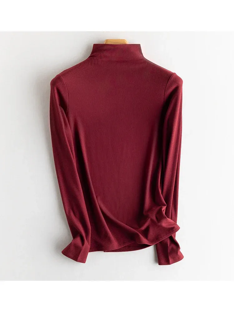 SuyaDream, Women Bottoming T Shirt, Silk Viscose Blend, Long Sleeves, Solid Basic Thermal  Shirt, 2024 Autumn Winter Top - Image 71