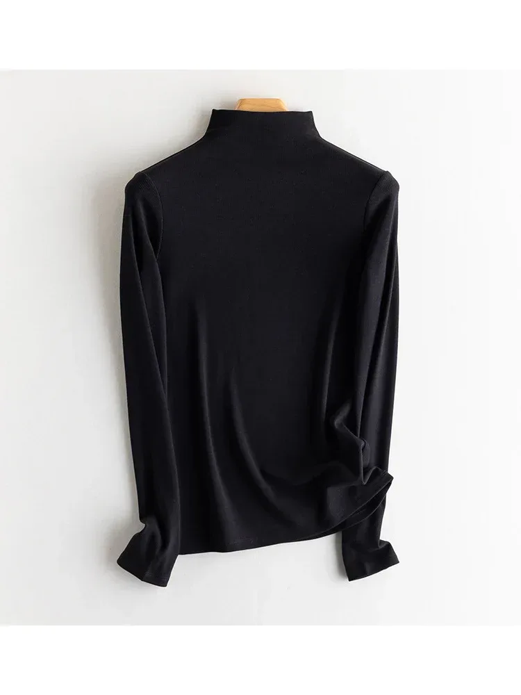 SuyaDream, Women Bottoming T Shirt, Silk Viscose Blend, Long Sleeves, Solid Basic Thermal  Shirt, 2024 Autumn Winter Top - Image 72
