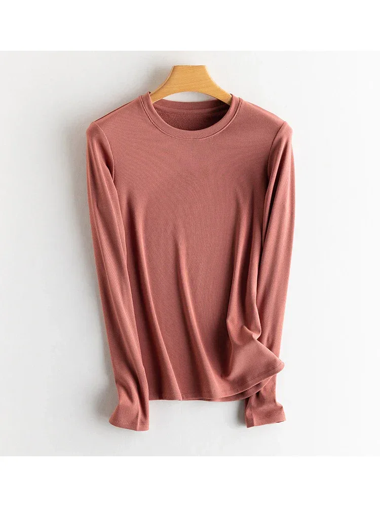 SuyaDream, Women Bottoming T Shirt, Silk Viscose Blend, Long Sleeves, Solid Basic Thermal  Shirt, 2024 Autumn Winter Top - Image 73