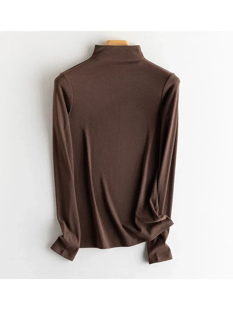 SuyaDream, Women Bottoming T Shirt, Silk Viscose Blend, Long Sleeves, Solid Basic Thermal  Shirt, 2024 Autumn Winter Top - Image 75