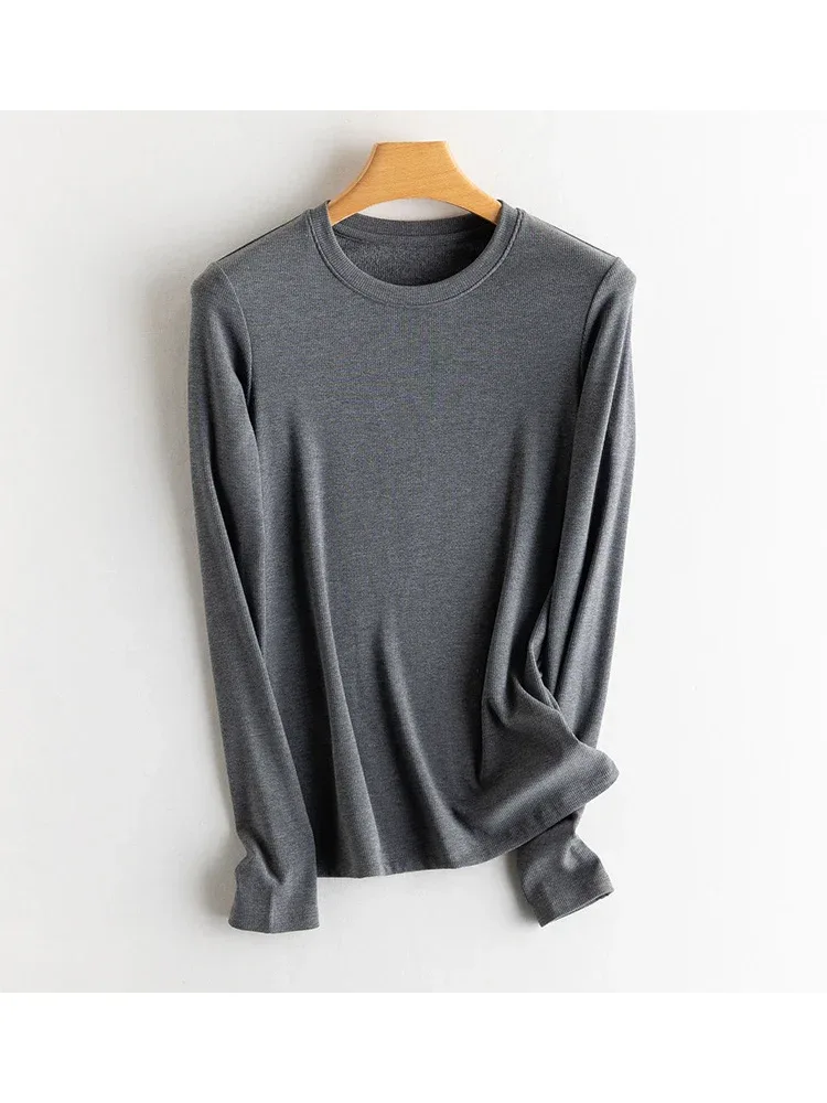 SuyaDream, Women Bottoming T Shirt, Silk Viscose Blend, Long Sleeves, Solid Basic Thermal  Shirt, 2024 Autumn Winter Top - Image 76