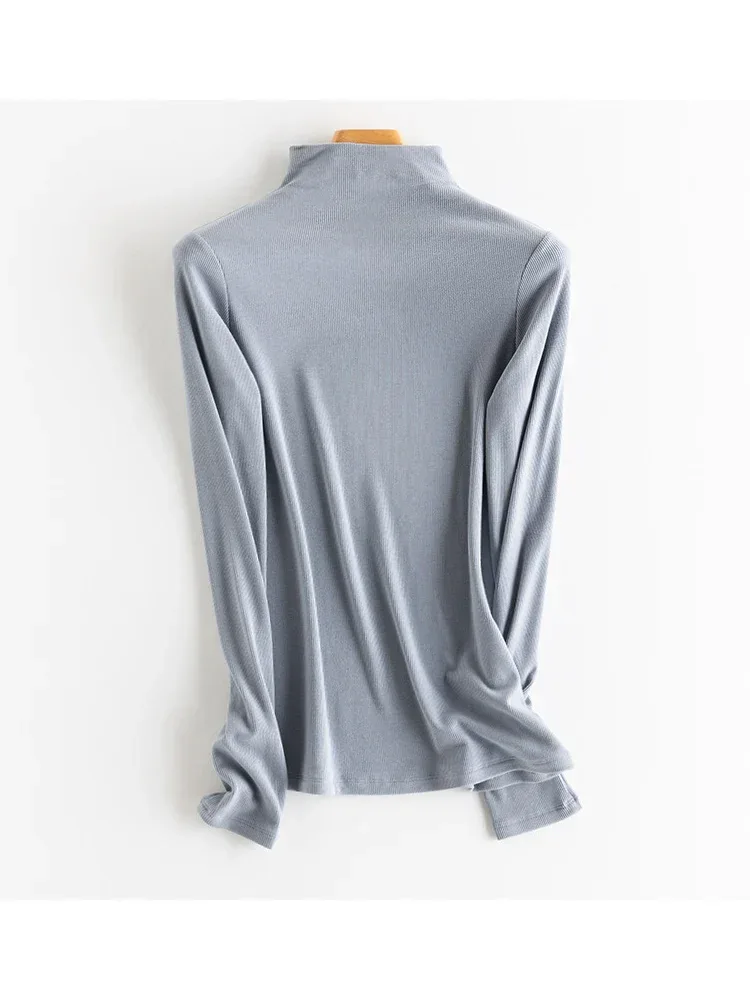 SuyaDream, Women Bottoming T Shirt, Silk Viscose Blend, Long Sleeves, Solid Basic Thermal  Shirt, 2024 Autumn Winter Top - Image 78