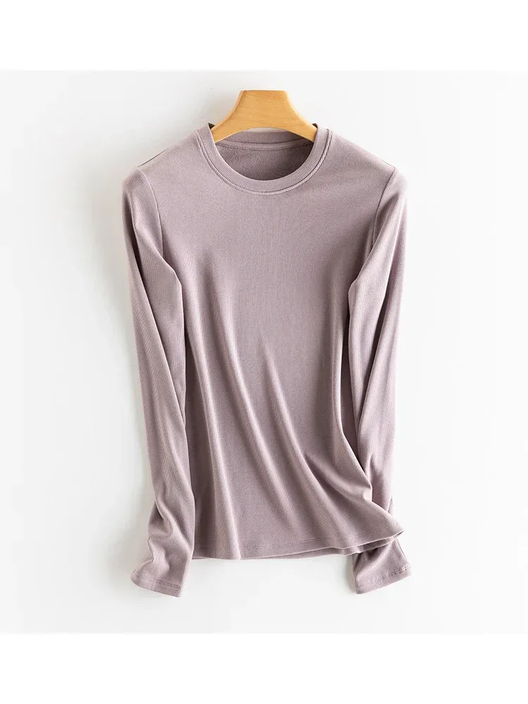 SuyaDream, Women Bottoming T Shirt, Silk Viscose Blend, Long Sleeves, Solid Basic Thermal  Shirt, 2024 Autumn Winter Top - Image 82
