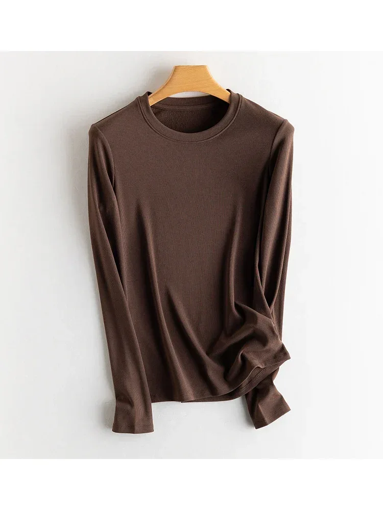 SuyaDream, Women Bottoming T Shirt, Silk Viscose Blend, Long Sleeves, Solid Basic Thermal  Shirt, 2024 Autumn Winter Top - Image 83