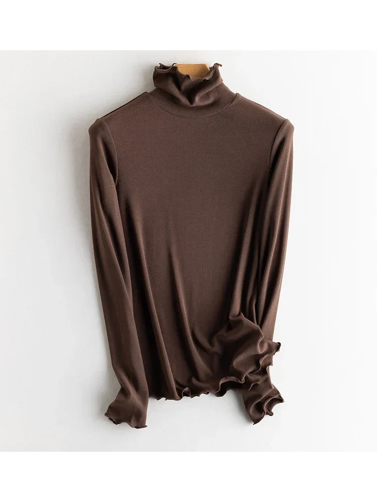 SuyaDream, Women Bottoming T Shirt, Silk Viscose Blend, Long Sleeves, Solid Basic Thermal  Shirt, 2024 Autumn Winter Top - Image 84