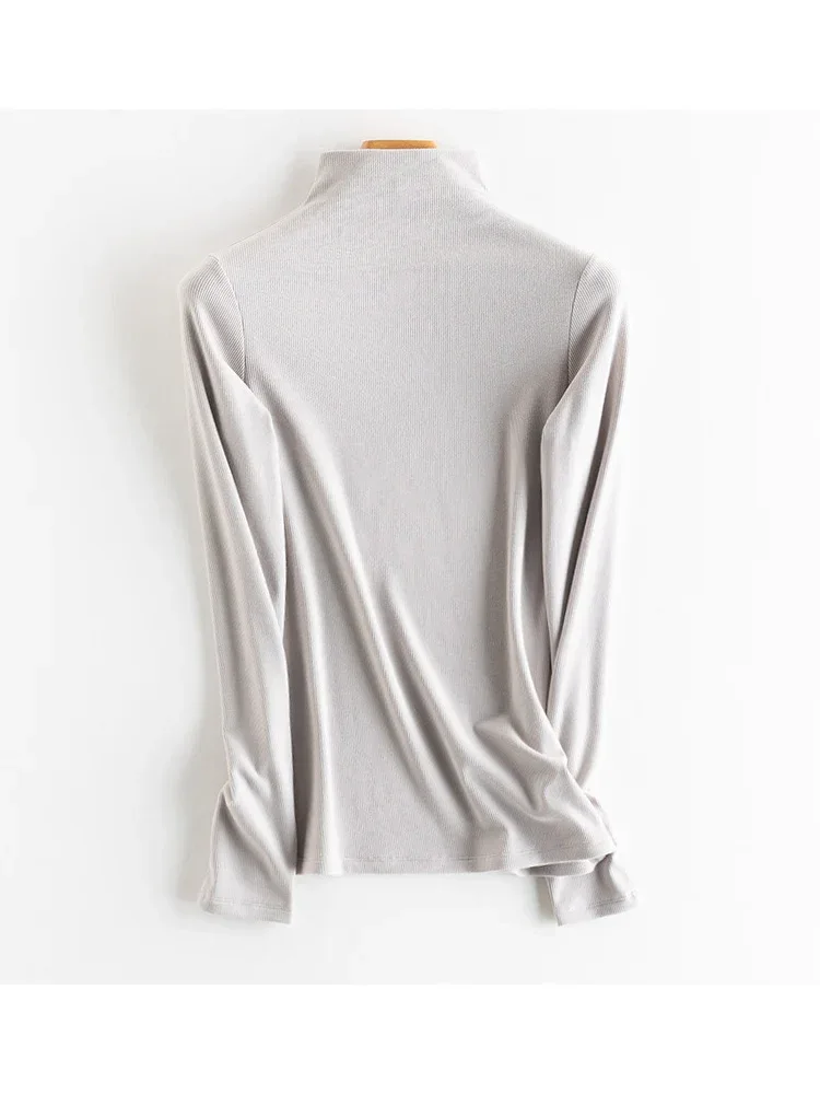 SuyaDream, Women Bottoming T Shirt, Silk Viscose Blend, Long Sleeves, Solid Basic Thermal  Shirt, 2024 Autumn Winter Top - Image 85