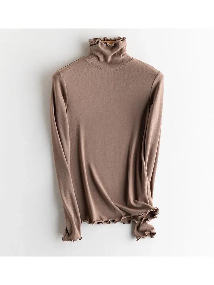SuyaDream, Women Bottoming T Shirt, Silk Viscose Blend, Long Sleeves, Solid Basic Thermal  Shirt, 2024 Autumn Winter Top - Image 86