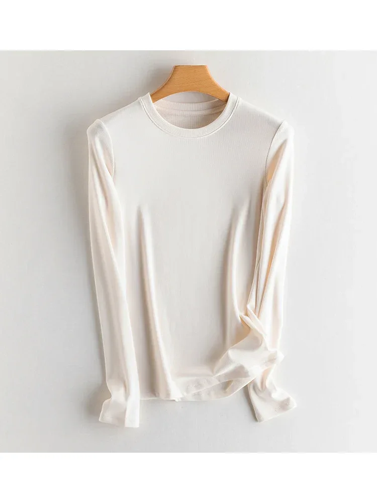 SuyaDream, Women Bottoming T Shirt, Silk Viscose Blend, Long Sleeves, Solid Basic Thermal  Shirt, 2024 Autumn Winter Top - Image 87