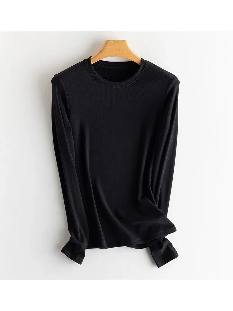 SuyaDream, Women Bottoming T Shirt, Silk Viscose Blend, Long Sleeves, Solid Basic Thermal  Shirt, 2024 Autumn Winter Top - Image 88