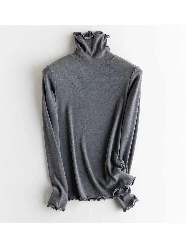 SuyaDream, Women Bottoming T Shirt, Silk Viscose Blend, Long Sleeves, Solid Basic Thermal  Shirt, 2024 Autumn Winter Top - Image 89