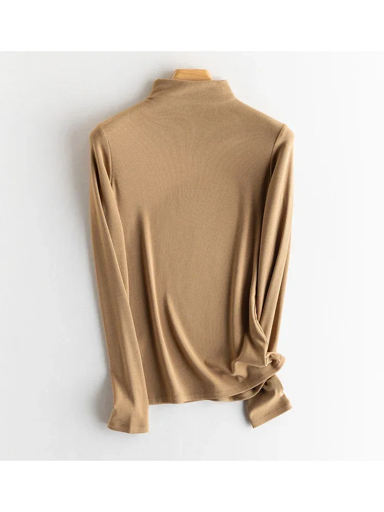 SuyaDream, Women Bottoming T Shirt, Silk Viscose Blend, Long Sleeves, Solid Basic Thermal  Shirt, 2024 Autumn Winter Top - Image 90