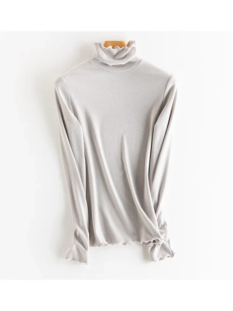 SuyaDream, Women Bottoming T Shirt, Silk Viscose Blend, Long Sleeves, Solid Basic Thermal  Shirt, 2024 Autumn Winter Top - Image 91