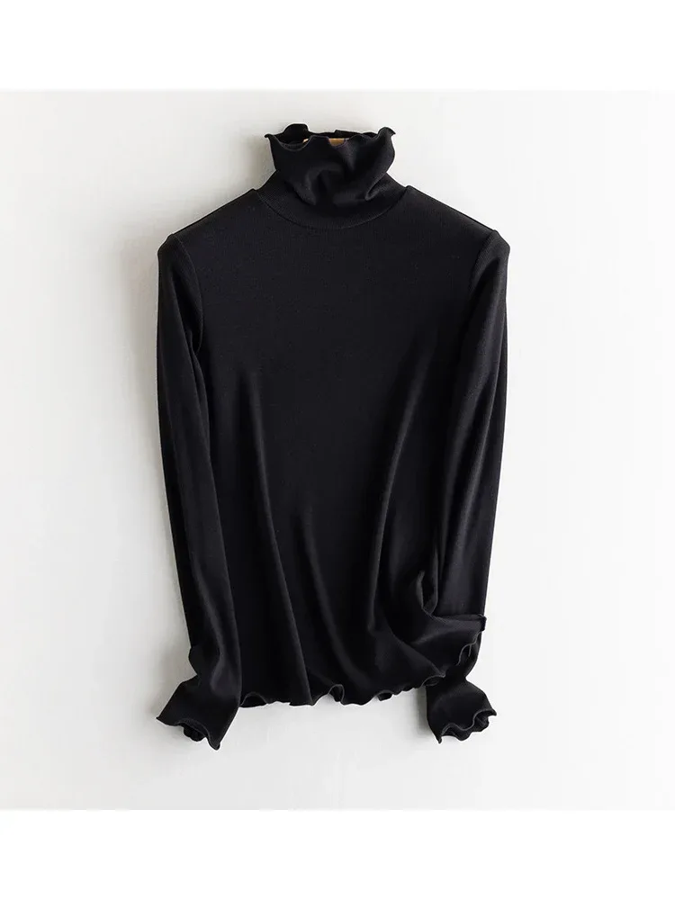 SuyaDream, Women Bottoming T Shirt, Silk Viscose Blend, Long Sleeves, Solid Basic Thermal  Shirt, 2024 Autumn Winter Top - Image 93
