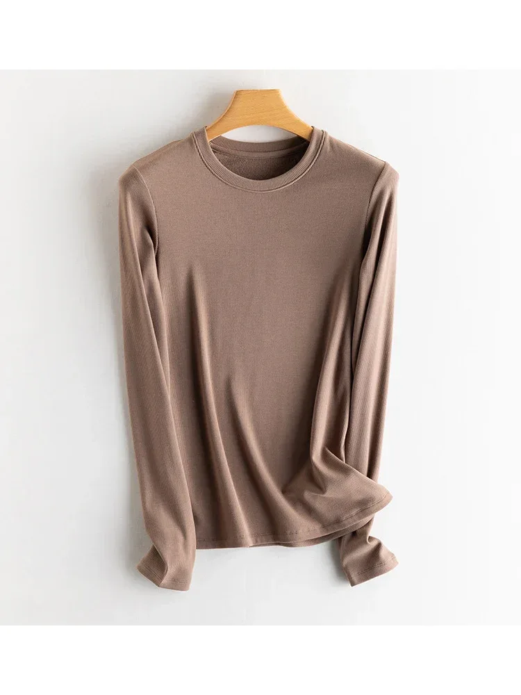SuyaDream, Women Bottoming T Shirt, Silk Viscose Blend, Long Sleeves, Solid Basic Thermal  Shirt, 2024 Autumn Winter Top - Image 94