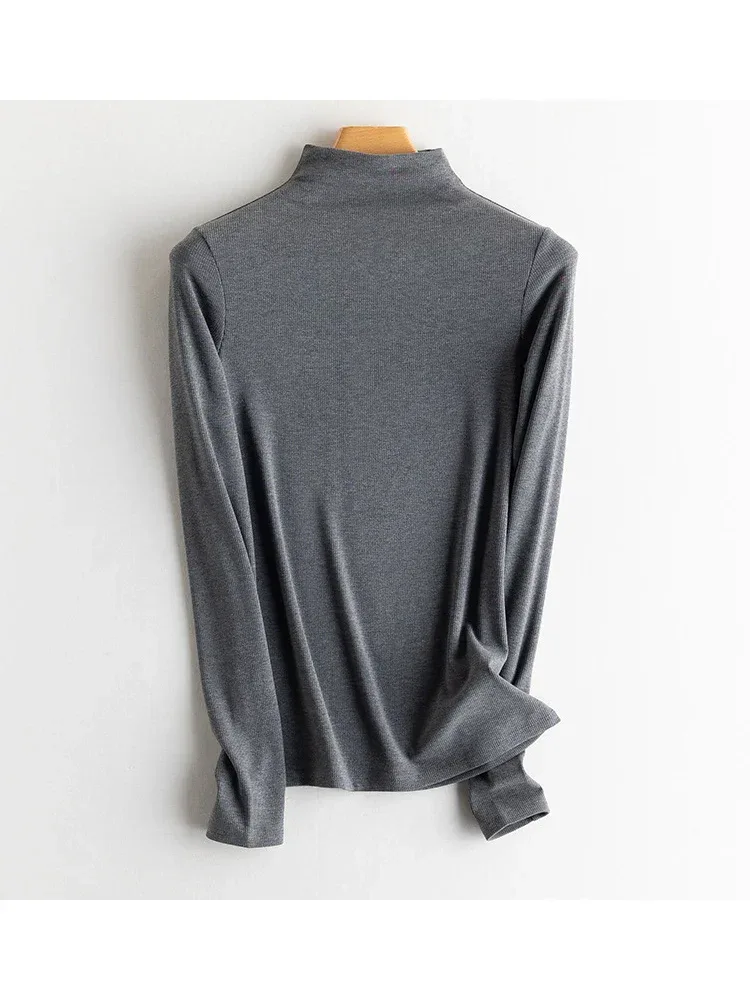 SuyaDream, Women Bottoming T Shirt, Silk Viscose Blend, Long Sleeves, Solid Basic Thermal  Shirt, 2024 Autumn Winter Top - Image 96