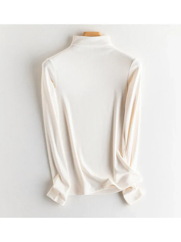 SuyaDream, Women Bottoming T Shirt, Silk Viscose Blend, Long Sleeves, Solid Basic Thermal  Shirt, 2024 Autumn Winter Top - Image 97