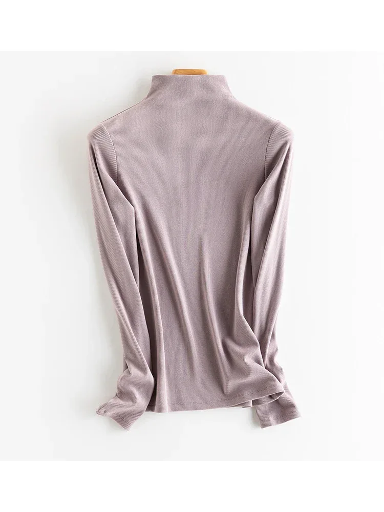 SuyaDream, Women Bottoming T Shirt, Silk Viscose Blend, Long Sleeves, Solid Basic Thermal  Shirt, 2024 Autumn Winter Top - Image 99