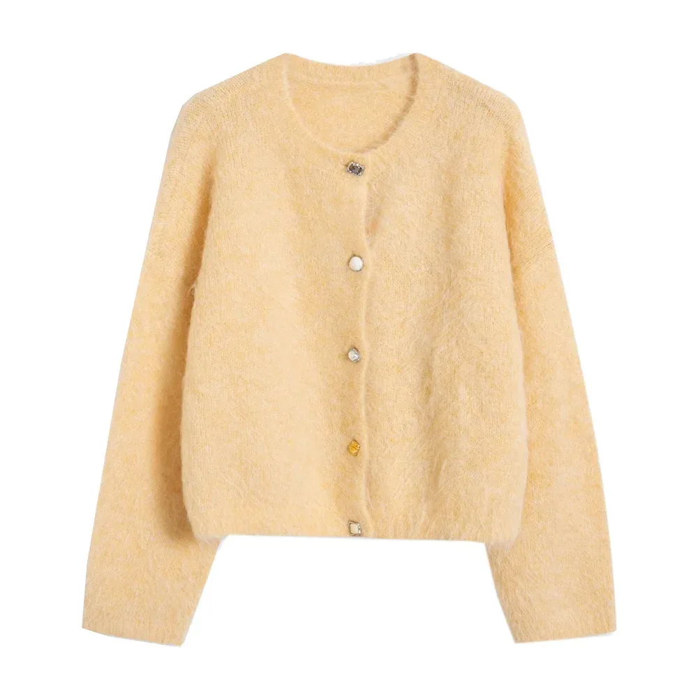 SuyaDream, Women Cardigans, 78%Alpaca, O Neck, Single breasted Solid Sweaters, 2025 Fall Winter Warm Jackets, White, Grey, Pink - Image 12
