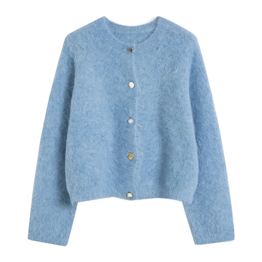 SuyaDream, Women Cardigans, 78%Alpaca, O Neck, Single breasted Solid Sweaters, 2025 Fall Winter Warm Jackets, White, Grey, Pink - Image 13