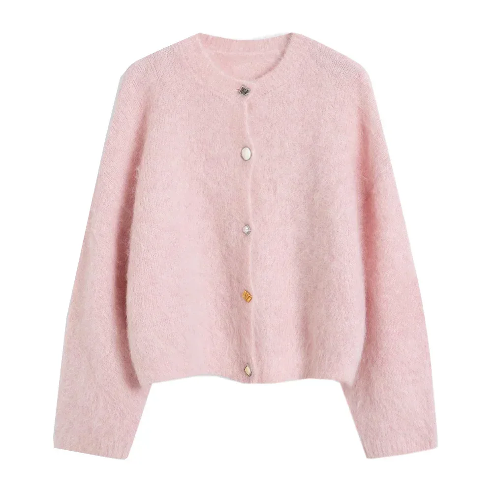 SuyaDream, Women Cardigans, 78%Alpaca, O Neck, Single breasted Solid Sweaters, 2025 Fall Winter Warm Jackets, White, Grey, Pink - Image 14