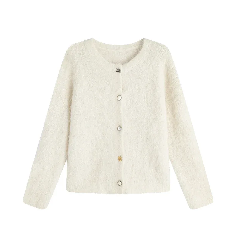 SuyaDream, Women Cardigans, 78%Alpaca, O Neck, Single breasted Solid Sweaters, 2025 Fall Winter Warm Jackets, White, Grey, Pink - Image 15