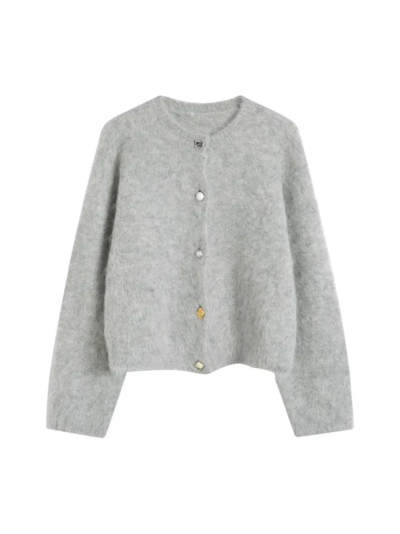 SuyaDream, Women Cardigans, 78%Alpaca, O Neck, Single breasted Solid Sweaters, 2025 Fall Winter Warm Jackets, White, Grey, Pink - Image 17