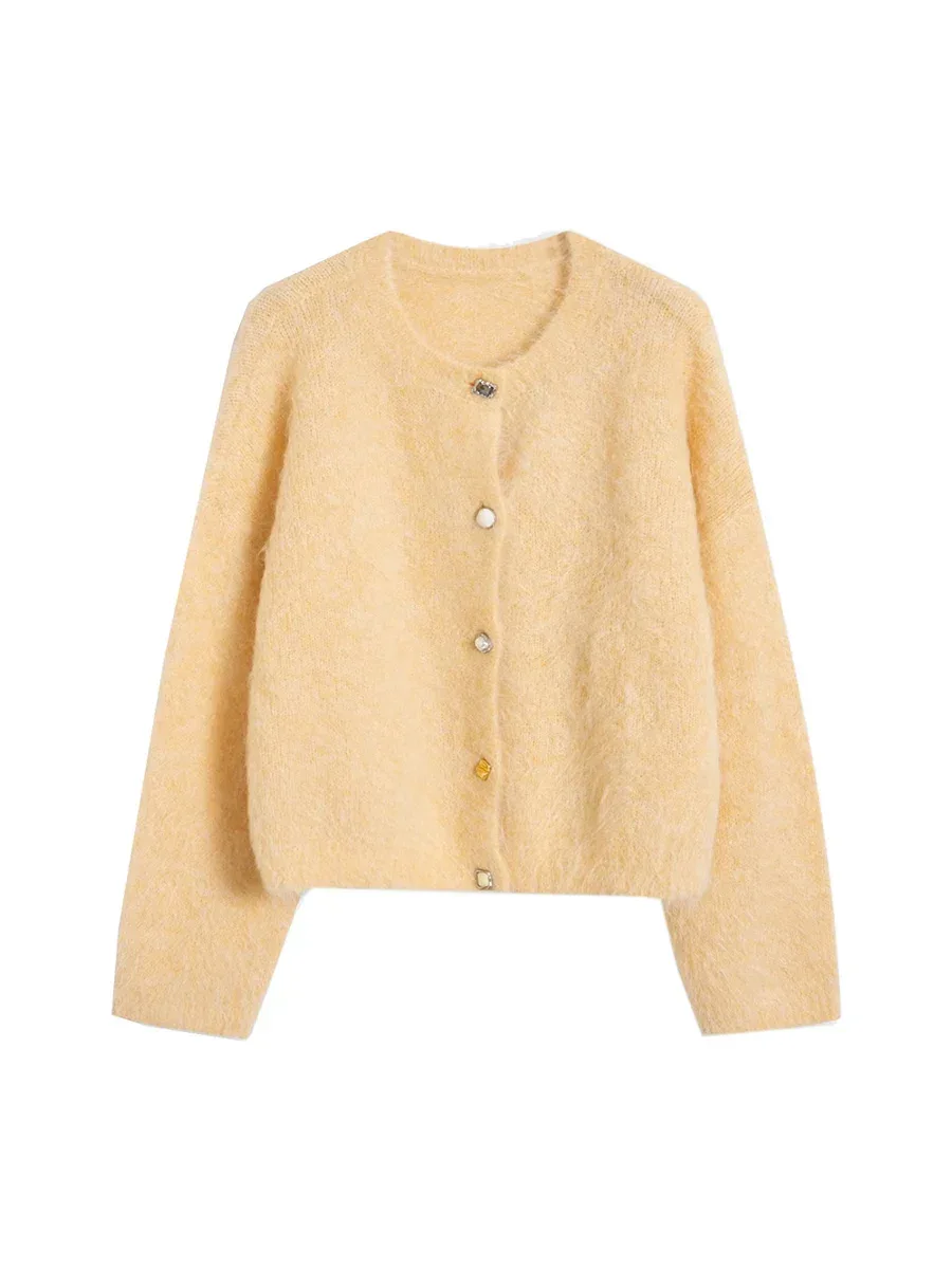 SuyaDream, Women Cardigans, 78%Alpaca, O Neck, Single breasted Solid Sweaters, 2025 Fall Winter Warm Jackets, White, Grey, Pink - Image 18