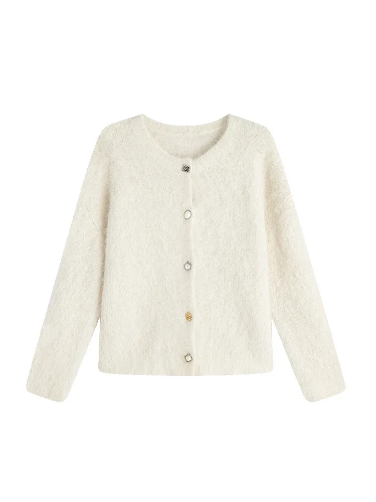 SuyaDream, Women Cardigans, 78%Alpaca, O Neck, Single breasted Solid Sweaters, 2025 Fall Winter Warm Jackets, White, Grey, Pink - Image 19
