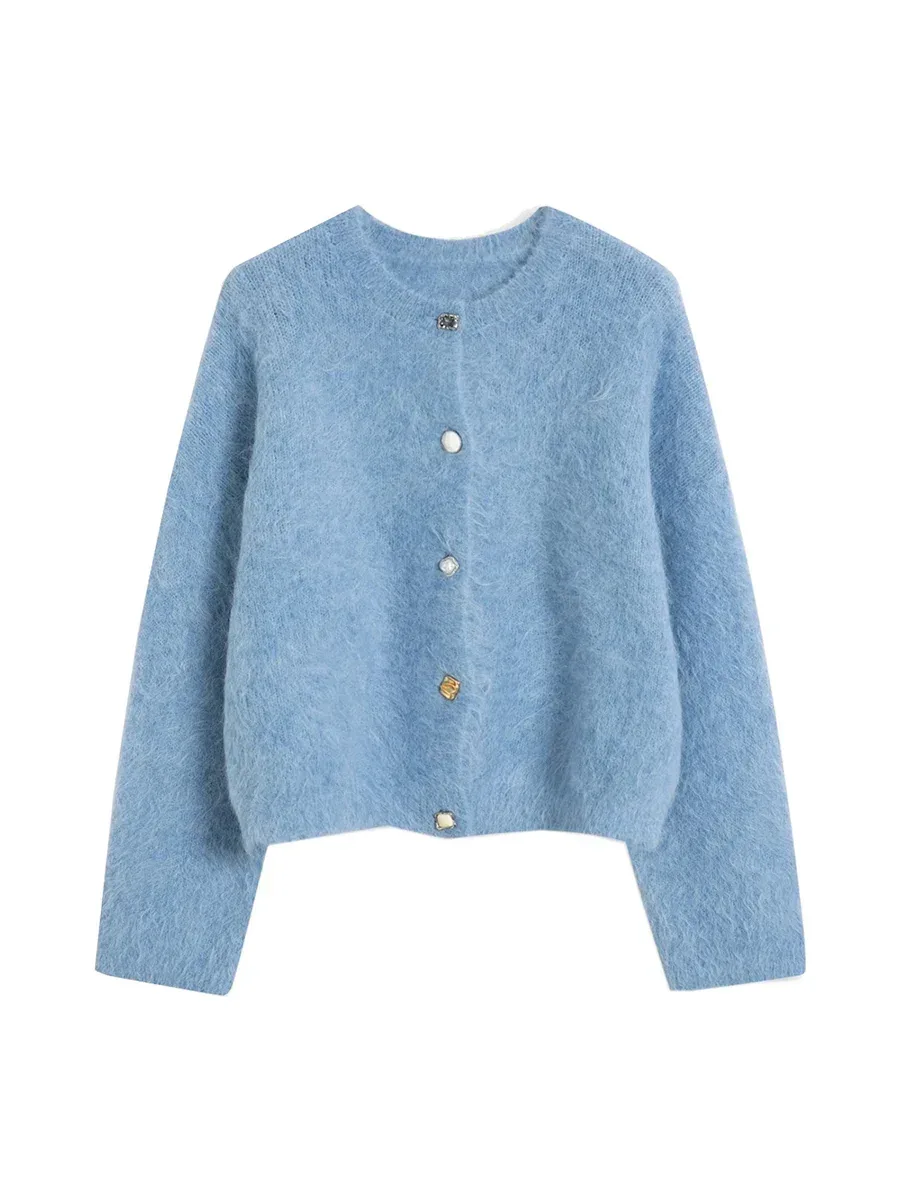 SuyaDream, Women Cardigans, 78%Alpaca, O Neck, Single breasted Solid Sweaters, 2025 Fall Winter Warm Jackets, White, Grey, Pink - Image 20