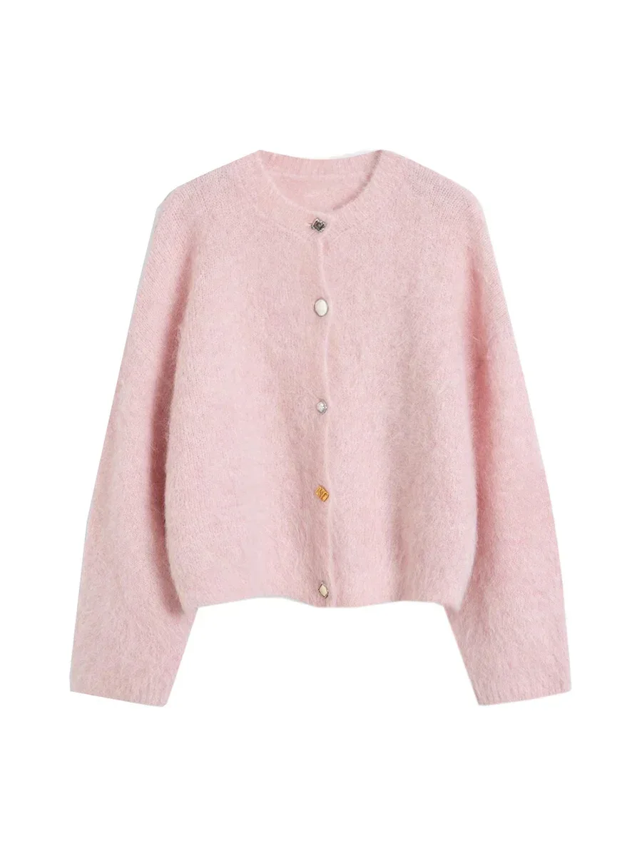 SuyaDream, Women Cardigans, 78%Alpaca, O Neck, Single breasted Solid Sweaters, 2025 Fall Winter Warm Jackets, White, Grey, Pink - Image 21