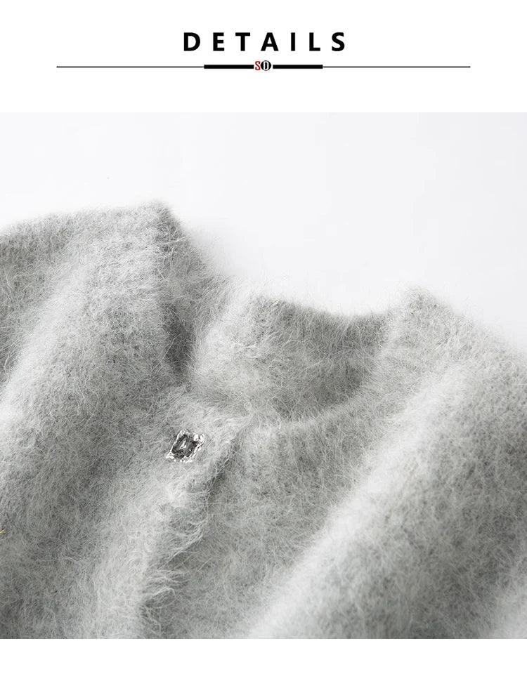 SuyaDream, Women Cardigans, 78%Alpaca, O Neck, Single breasted Solid Sweaters, 2025 Fall Winter Warm Jackets, White, Grey, Pink - Image 9