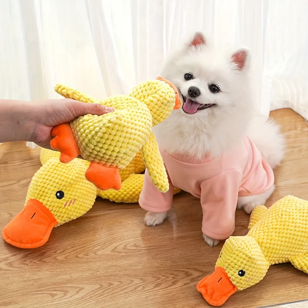 SweetS Large Dog Chew Toy - Heavy-Duty Plush Chew Proof Duck, Interactive Squeaker, for Puppies & Adult Dogs, Teeth Cleaning, No Batteries Needed, Safe for Aggressive Chewers - Ideal for Golden Retrievers, Corgis, Cats - Dura - Image 4
