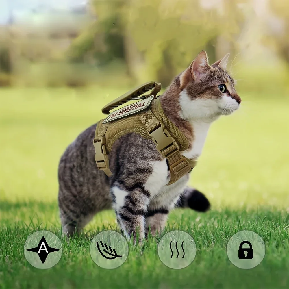Tactical Cat Vest with Adjustable Straps & Red Cross Patch - Durable 600D Nylon Chest Harness for Small Dogs & Cats, Secure Leash Attachment, Ergonomic Design for Training & Outdoor Adventures, Cat Vest Harness, Adventure Pet